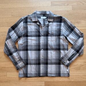 NWOT: Onia 100% Cotton Black & Gray Plaid Button Down Shirt, Large